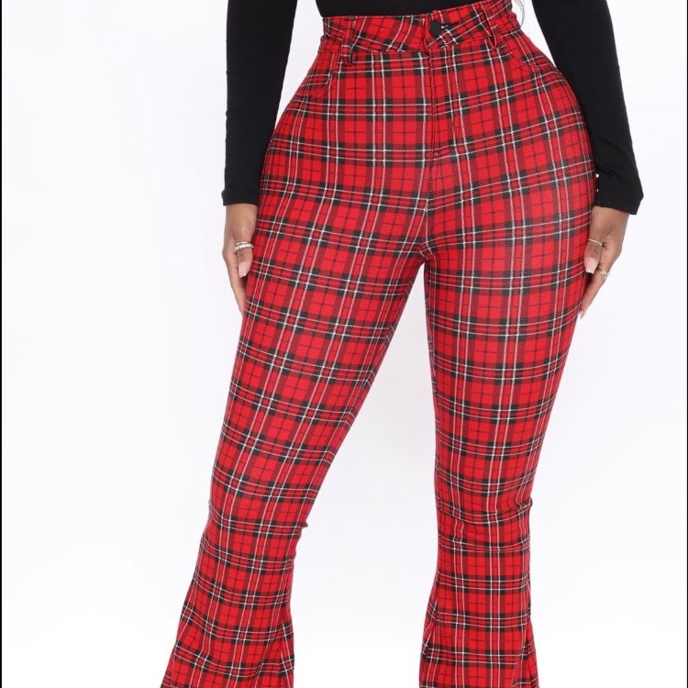 Hailee Plaid Pants from fashionnova Size- Medium Red and black plaid
